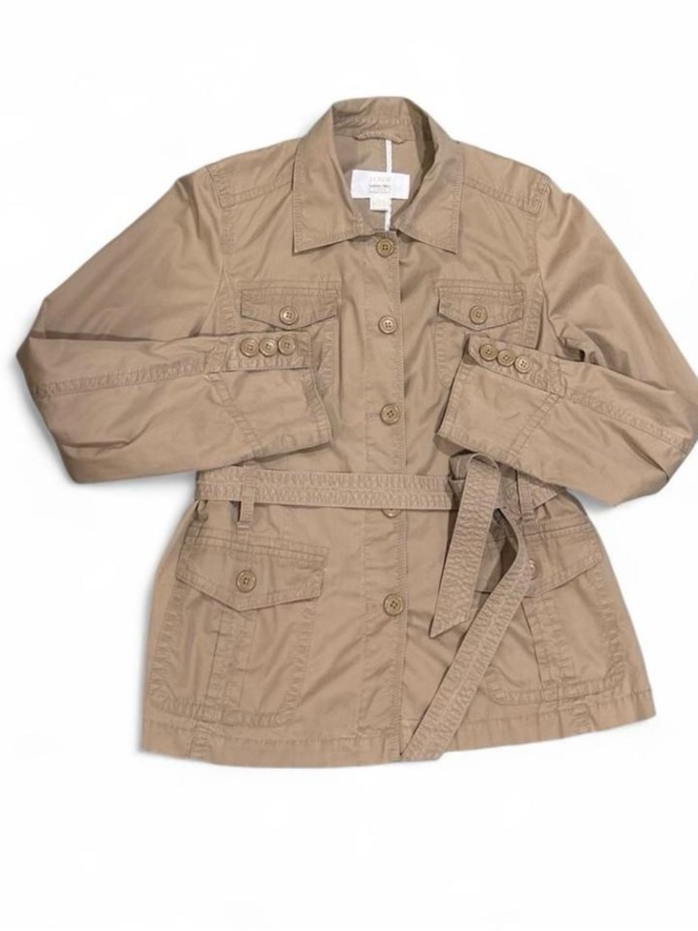 Khaki J.Crew Chino Utility Belted Jacket Cotton Cargo Capsule Military Coat L - Picture 2 of 8
